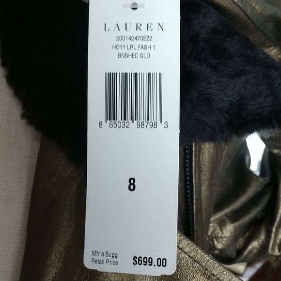 PR NWT@$699 PRICE REDUCEDx2 BurnishedGold LEATHER MotoJacket RemvblFauxFurCollar - Picture 8 of 8